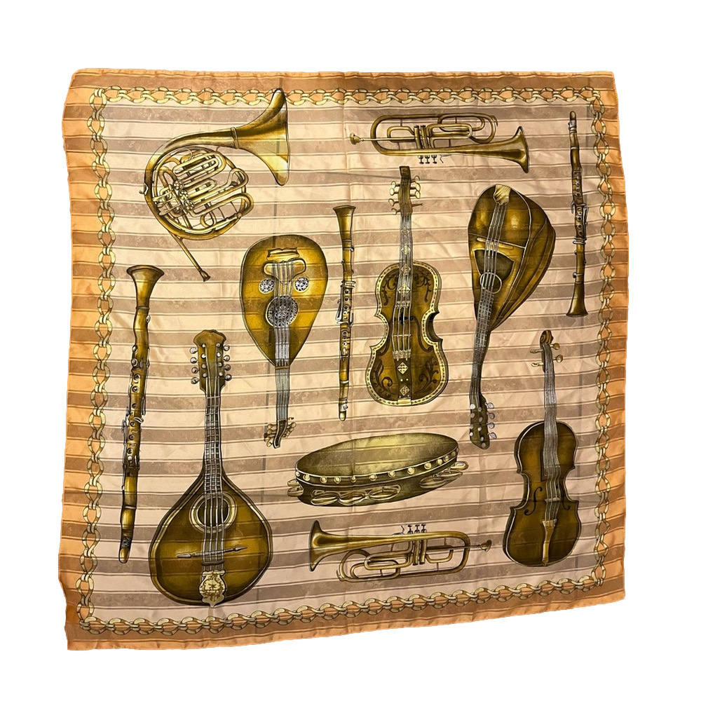 NWT Careta Vintage Musical Instrument Scarf Gold Chain Border Made In Italy